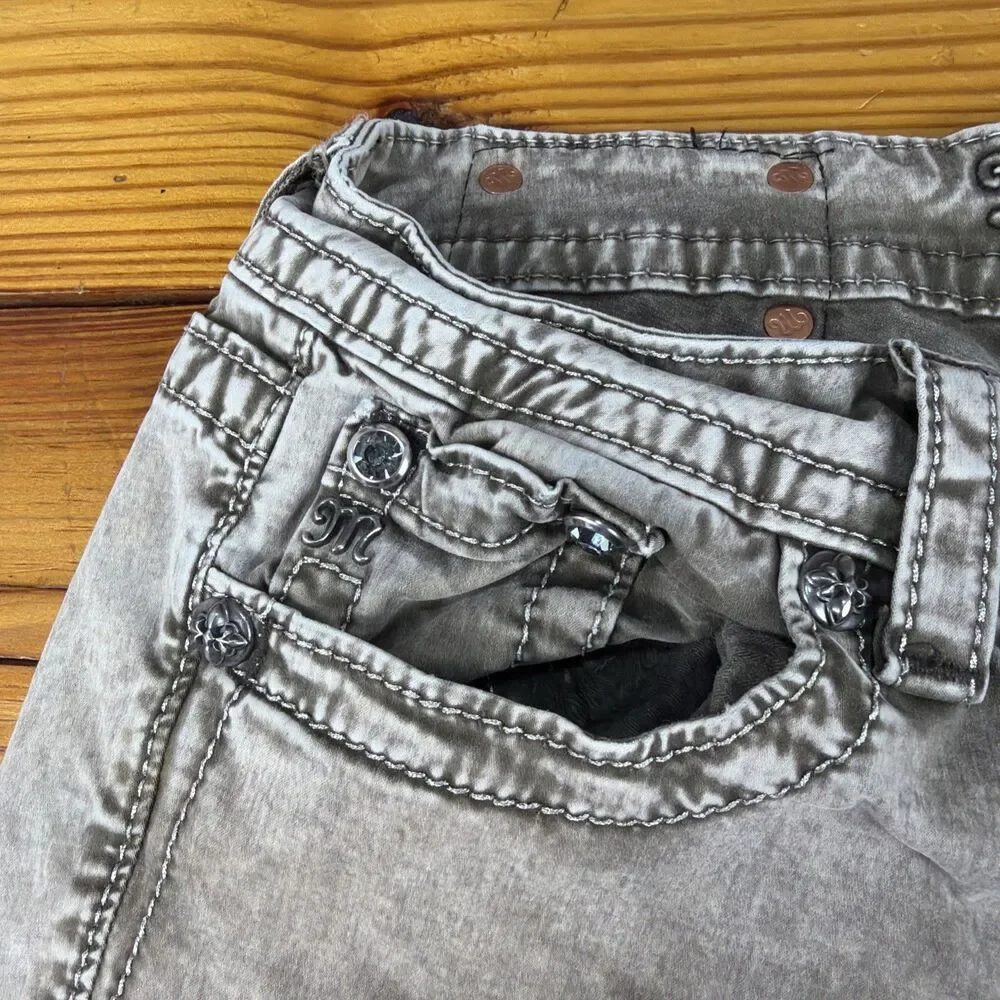 Miss me womens skinny olive moto jeans with embroidery size 29